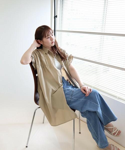 シャーリング襟付きチュニック