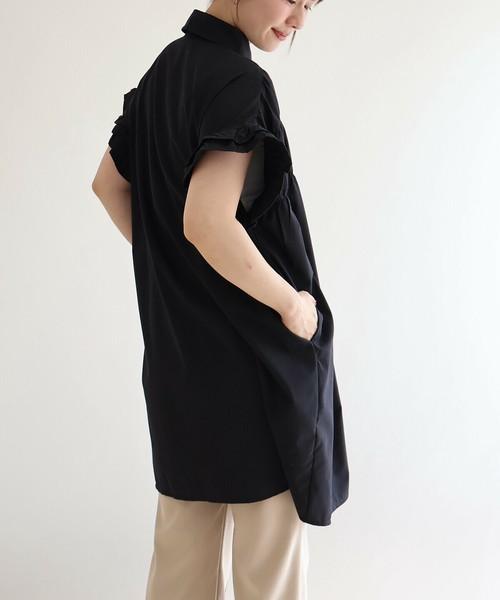 シャーリング襟付きチュニック