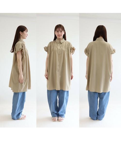 シャーリング襟付きチュニック