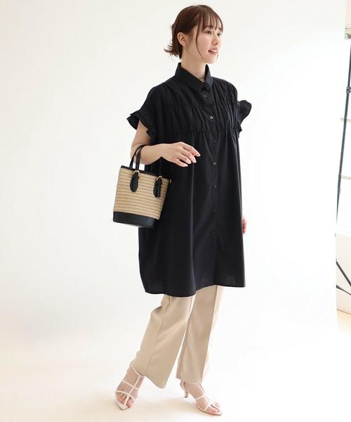 シャーリング襟付きチュニック