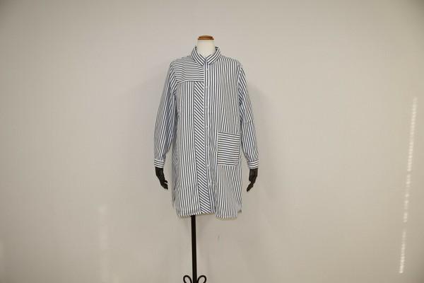 合繊ストライプロングシャツ