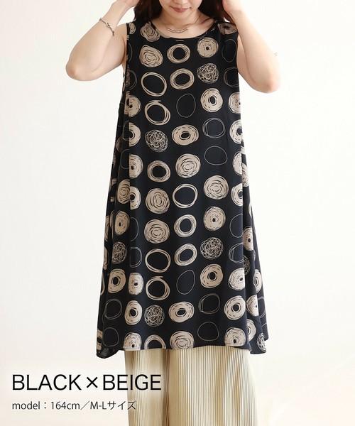 アートリングプリントノースリーブワンピース