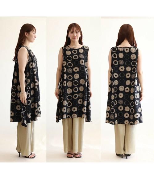 アートリングプリントノースリーブワンピース