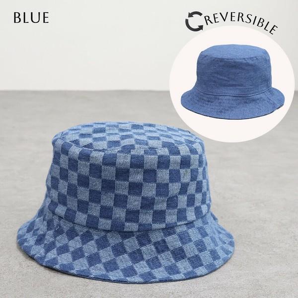 リバーシブルチェック柄デニムハット