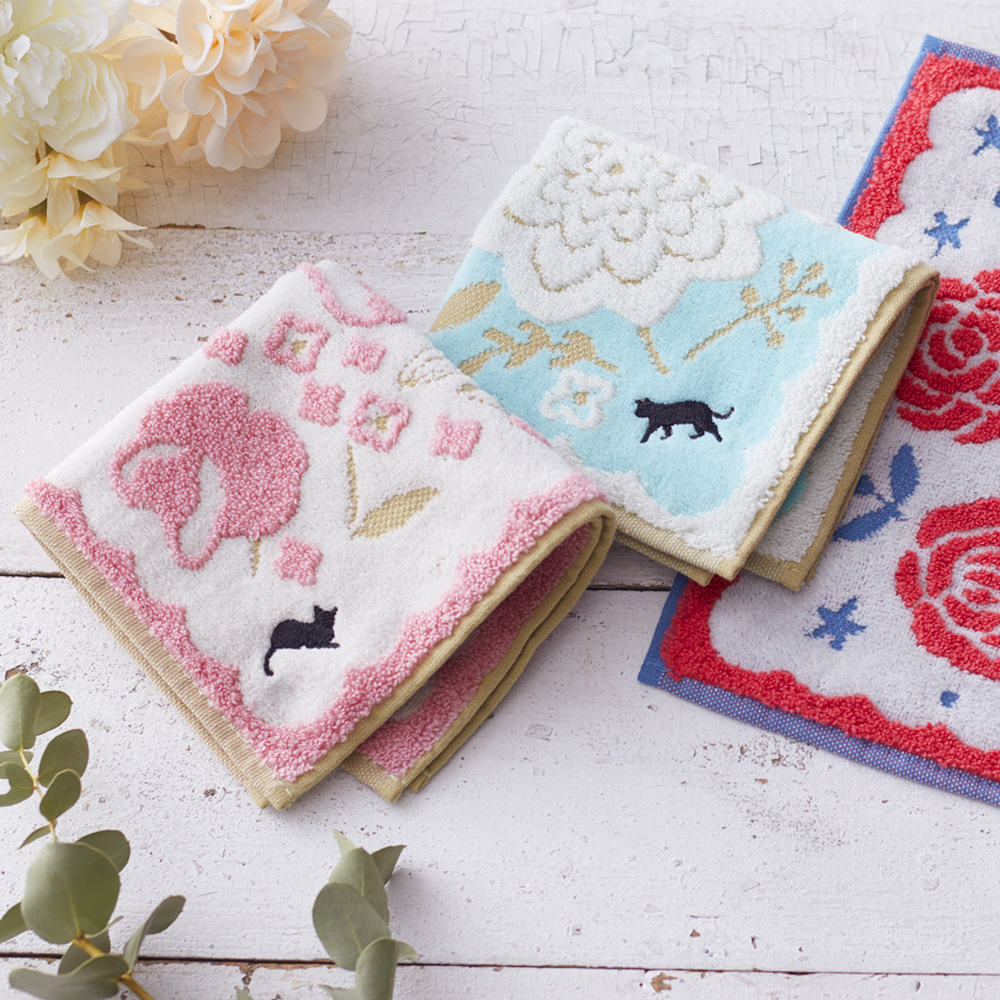 ギフトジャガードハンカチ花屋の猫　ネモフィラ02836