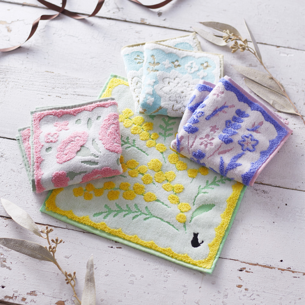 ギフトジャガードハンカチ花屋の猫　カスミソウ02841