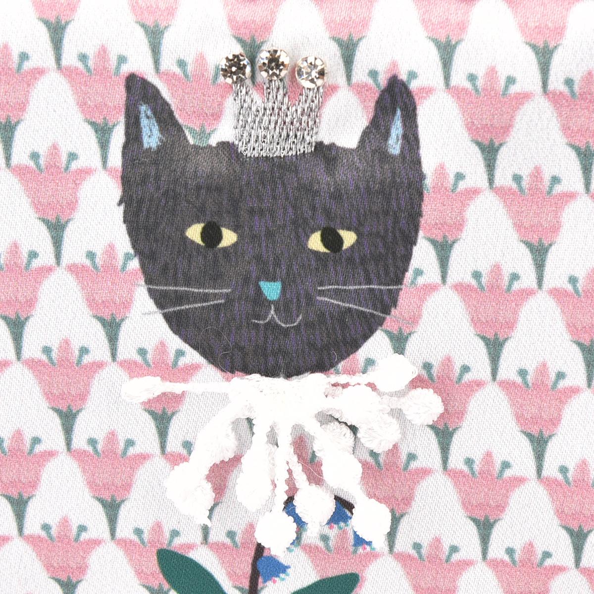 パーラーすずらん堂　みつまめプリンセスのサテンプリント　ポーチねこ　ネコ　猫