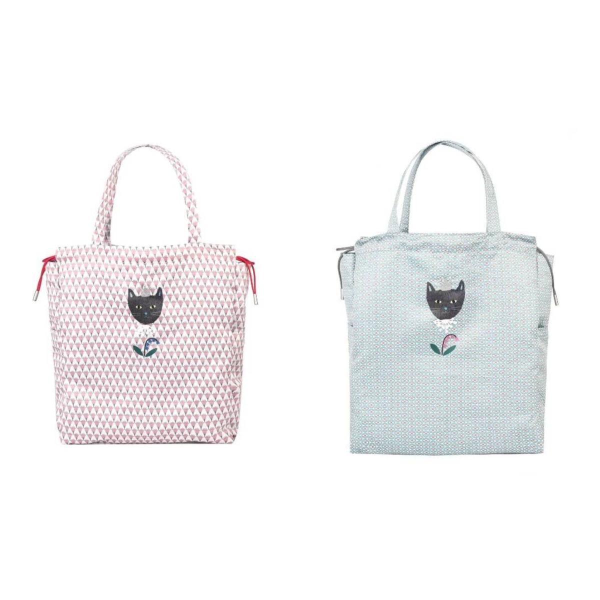 パーラーすずらん堂　みつまめプリンセスのサテンプリント　巾着トートバッグ（ねこ　ネコ　猫）