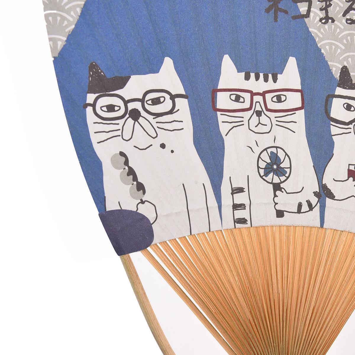 くすぐるうちわスリムタイプ　ネコまるけと富士山ねこ　ネコ　猫