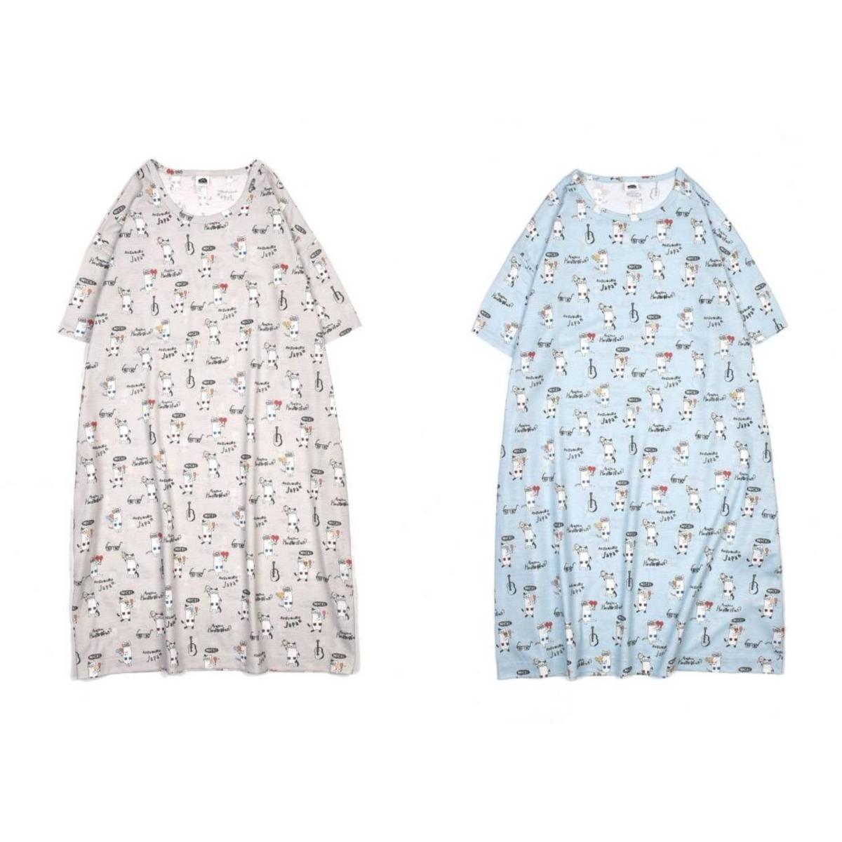 天竺ニットのルームウェア　ルームワンピースTシャツ　ネコまるけ柄（ねこ　ネコ　猫）