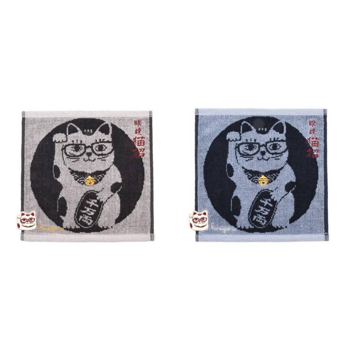 ふわふわタオルハンカチ　猫招き柄（ねこ　ネコ　猫）