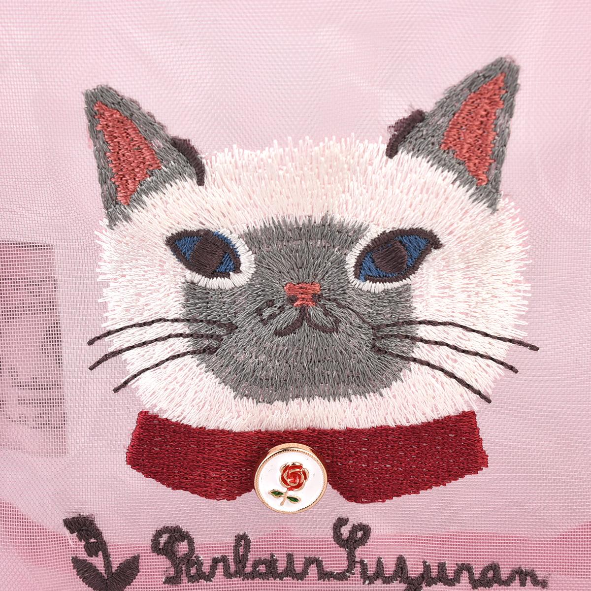 パーラーすずらん堂　メッシュ生地　コスメポーチ　すずらんさん柄ねこ　ネコ　猫