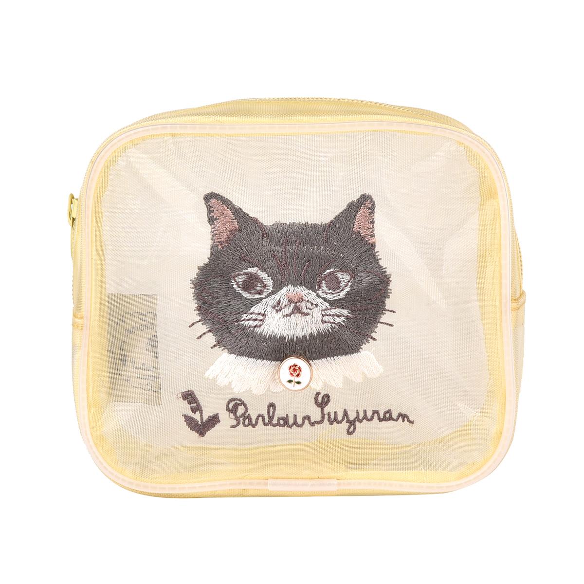 パーラーすずらん堂　メッシュ生地　コスメポーチ　つばめさん柄（ねこ　ネコ　猫）