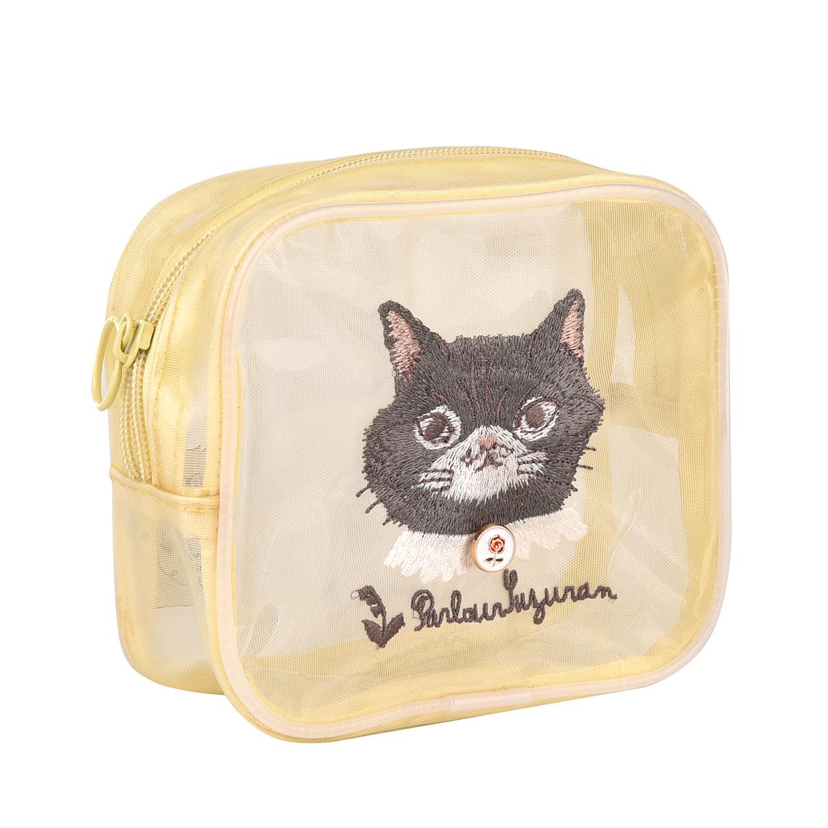 パーラーすずらん堂　メッシュ生地　コスメポーチ　つばめさん柄ねこ　ネコ　猫