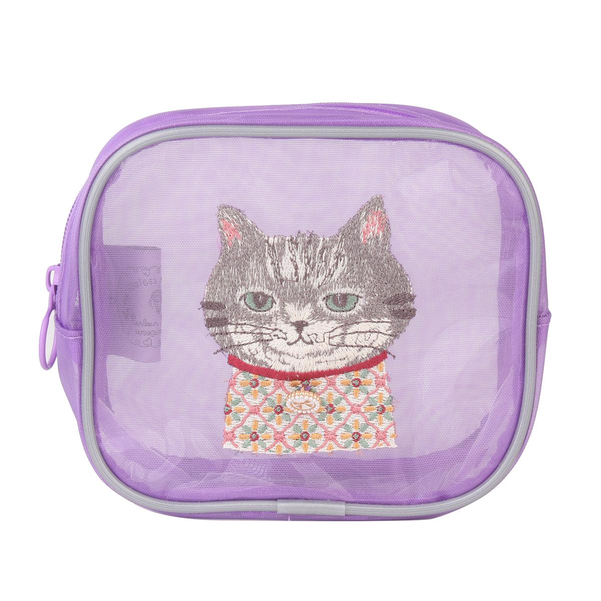 パーラーすずらん堂　メッシュ生地　コスメポーチ　ちまきさん柄（ねこ　ネコ　猫）