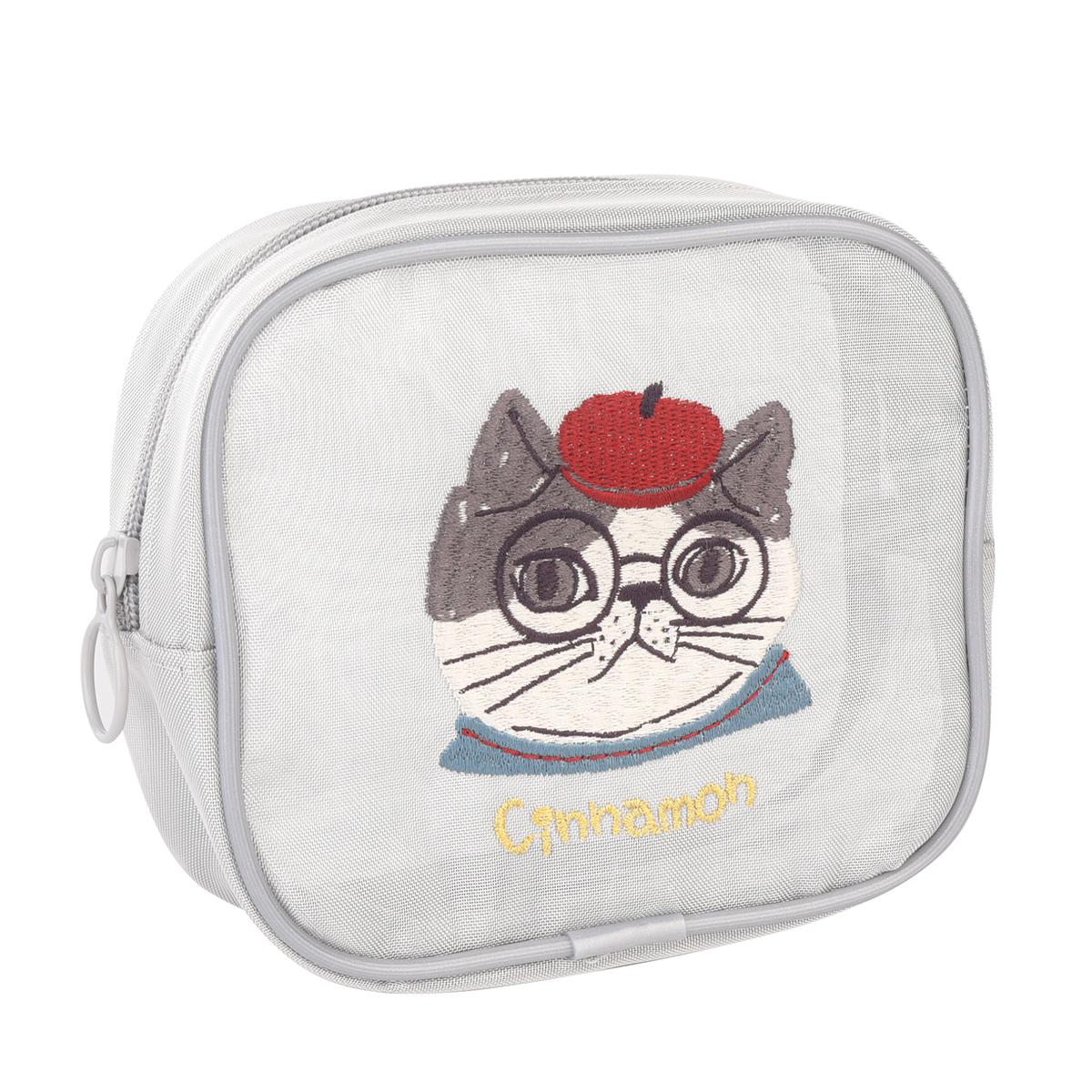 アニマルモード　メッシュ生地　コスメポーチ　シナモン柄ねこ　ネコ　猫