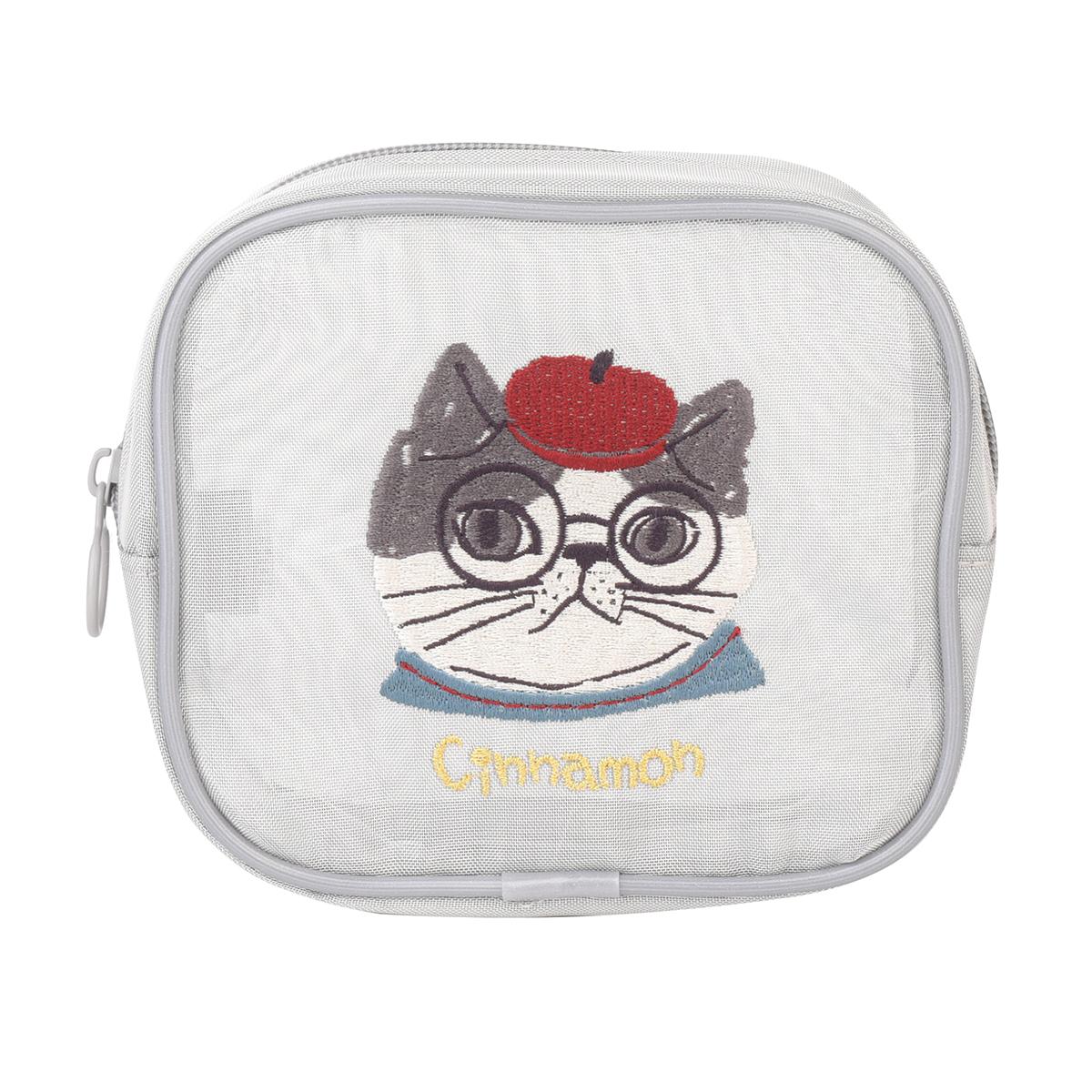 アニマルモード　メッシュ生地　コスメポーチ　シナモン柄ねこ　ネコ　猫