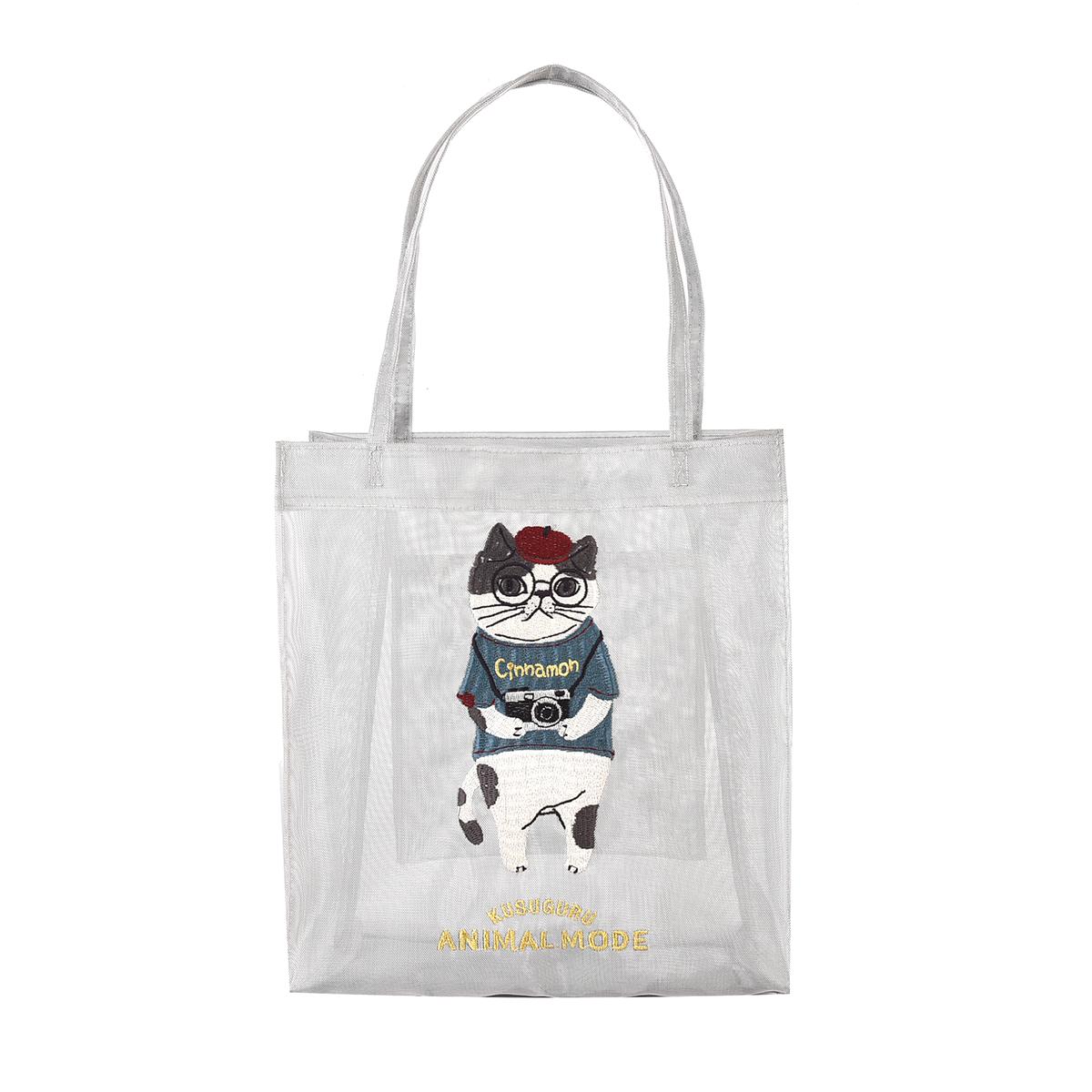 アニマルモード　メッシュ生地　ミニトートバッグ　シナモン柄（ねこ　ネコ　猫）