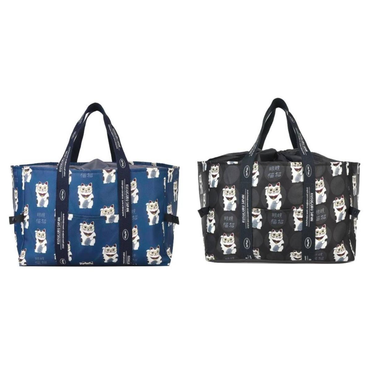 保冷保温お買い物バッグ　猫招き柄（ねこ　ネコ　猫）