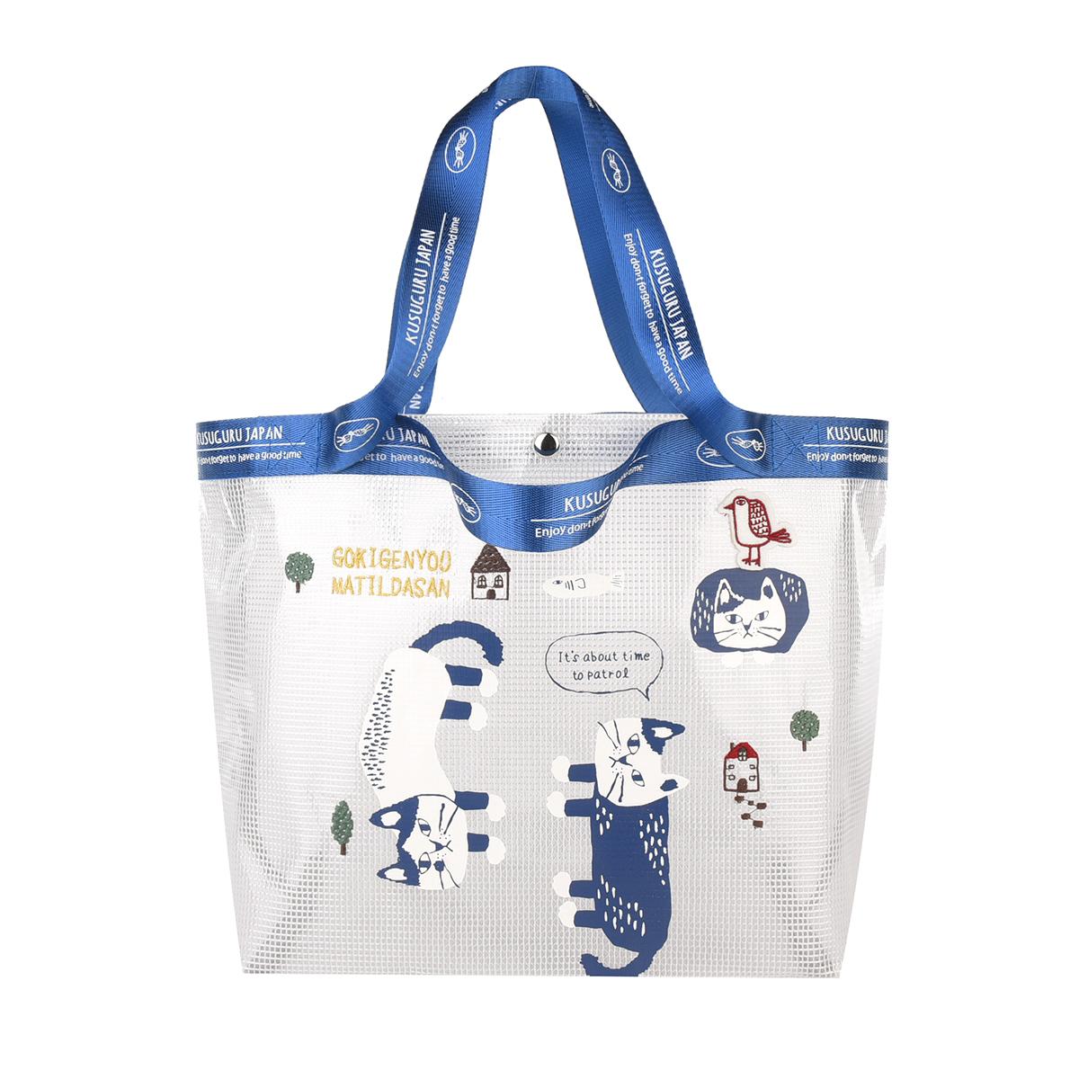 クリアメッシュ　トートバッグMサイズ　マチルダさん柄（ねこ　ネコ　猫）