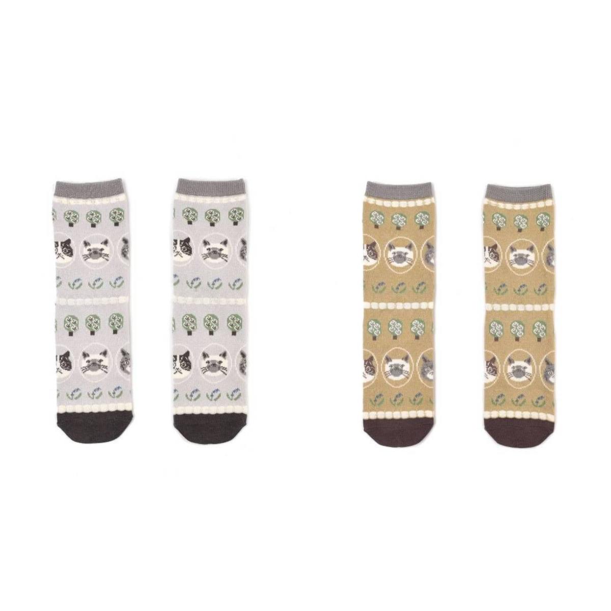 パーラーすずらん堂　ジャガード靴下　すずらんパーラー柄（ねこ　ネコ　猫）