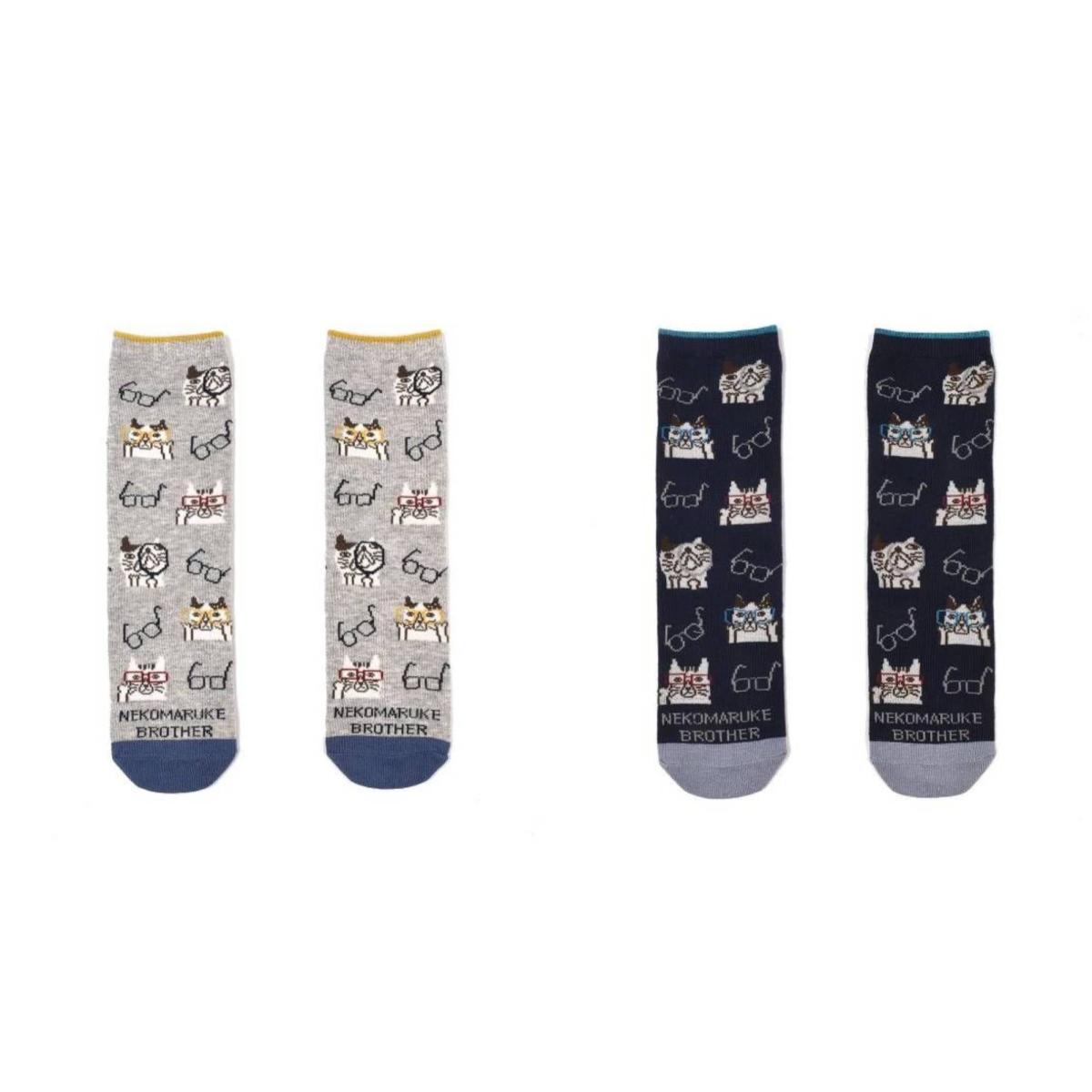 クスグルソックス　ジャガード靴下　ネコまるけ柄（ねこ　ネコ　猫）