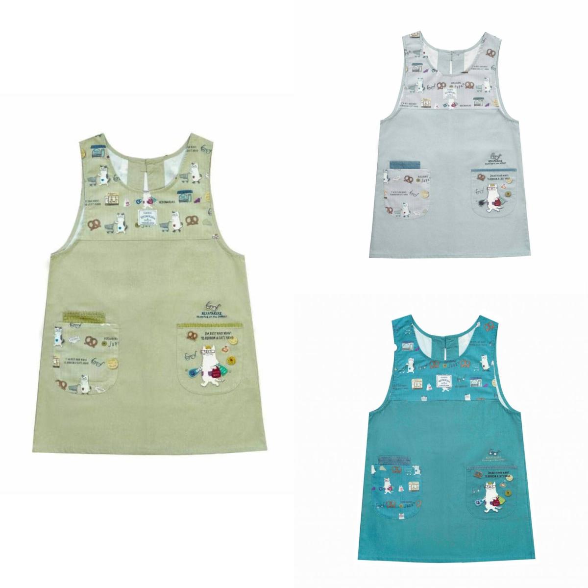 ネコまるけ　釦リボンあきエプロン（ねこ　ネコ　猫）