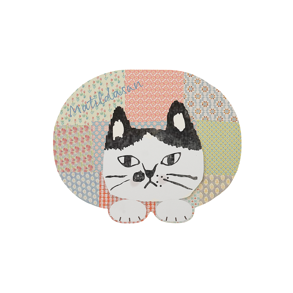 合皮マウスパッド　花柄マチルダさん柄（ねこ　ネコ　猫）