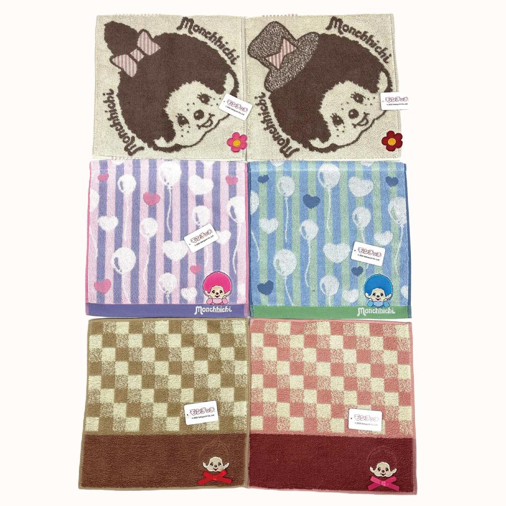 モンチッチキャラクター柄タオルハンカチ　綿100