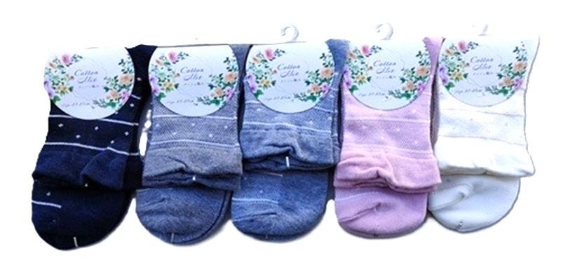 婦人　小花柄メッシュ編み　クルーソックス　