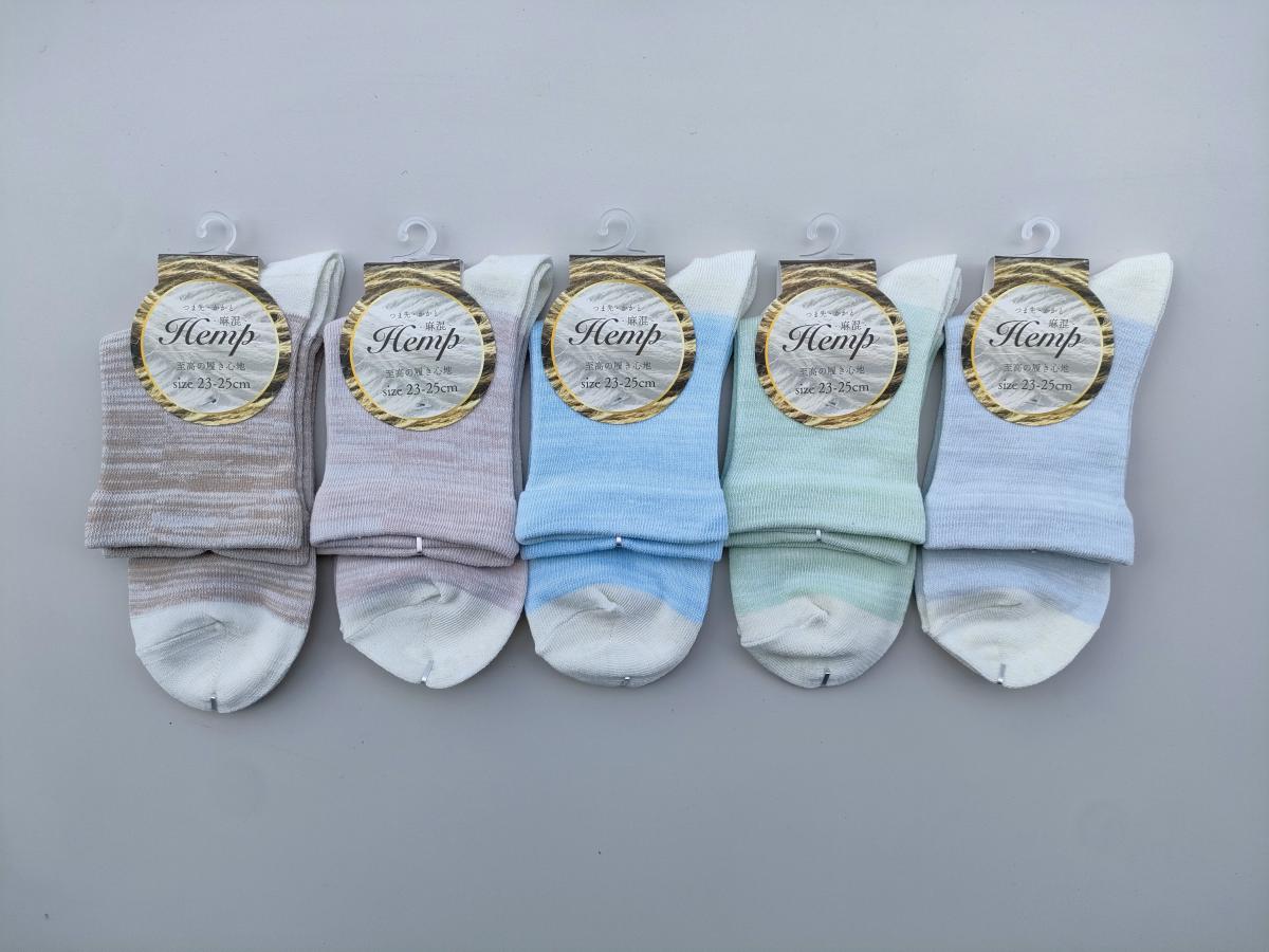 【麻混素材】レディース　クルーソックスソックス