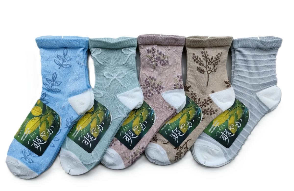 レディース爽やか柄入りクルーソックス2足組