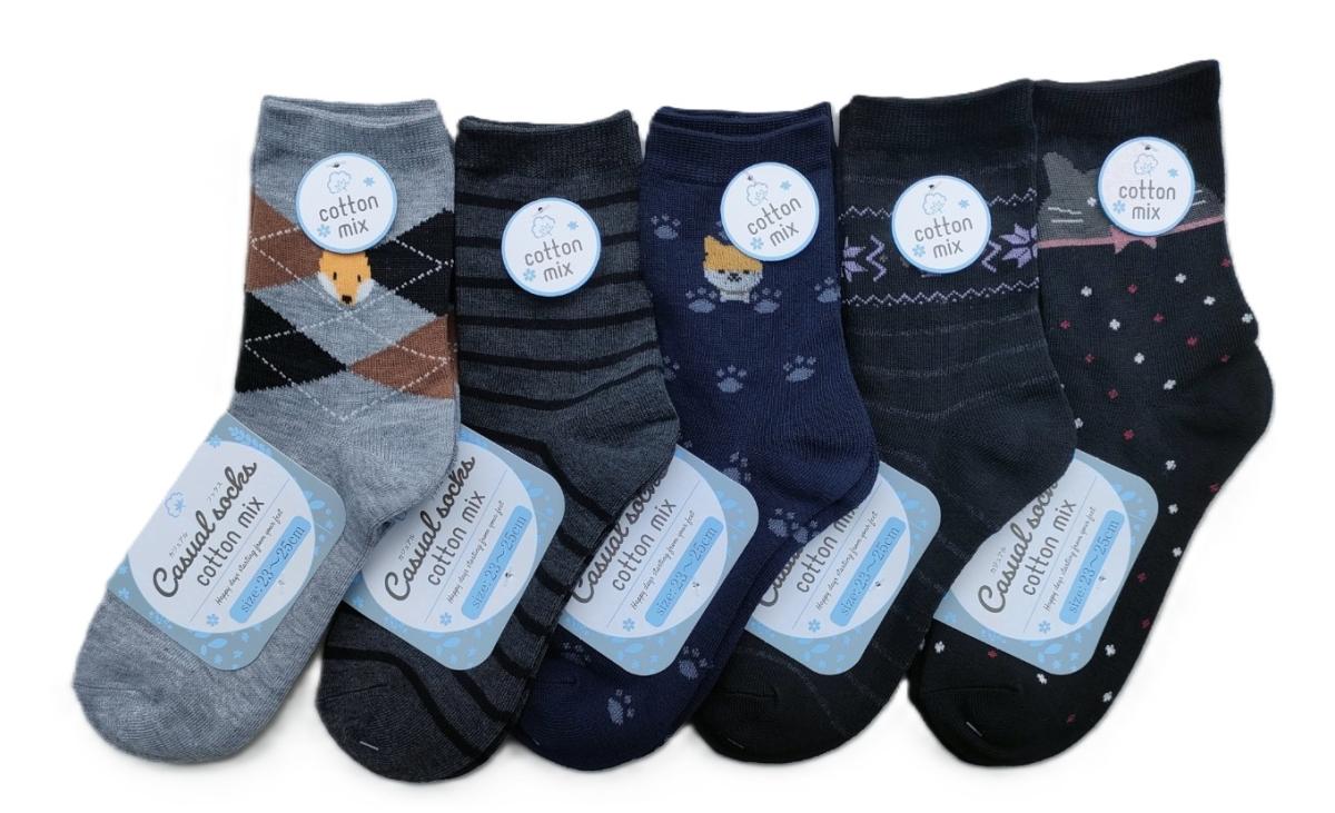 レディース5柄込みクルーソックス【5柄組×5セット/25セット】