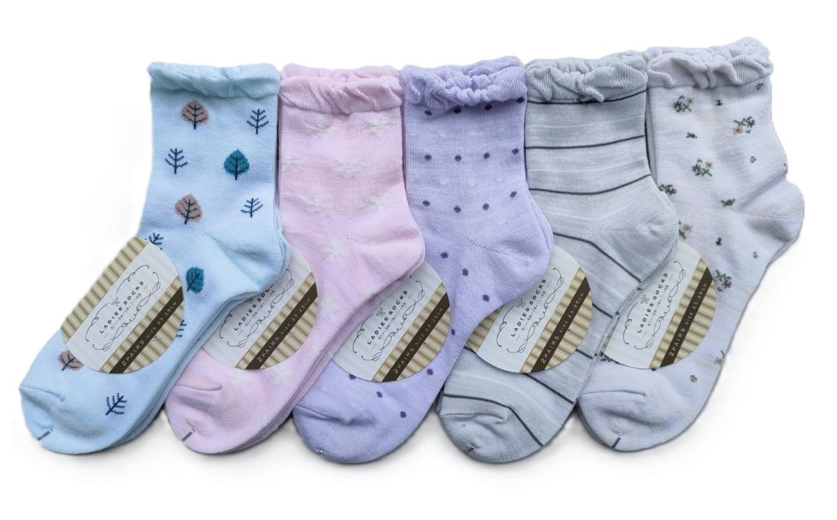 婦人クチゴム　フロート5柄込みクルーソックス