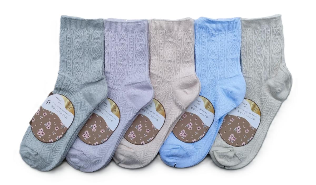 上品な編み模様が魅力の5色セット×5組/計25足セット【婦人クルーソックス2足組】  