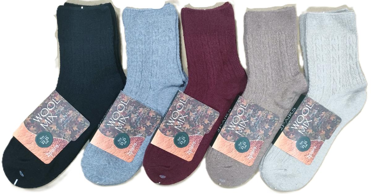 婦人靴下　毛混 リンクス編みクルーソックス