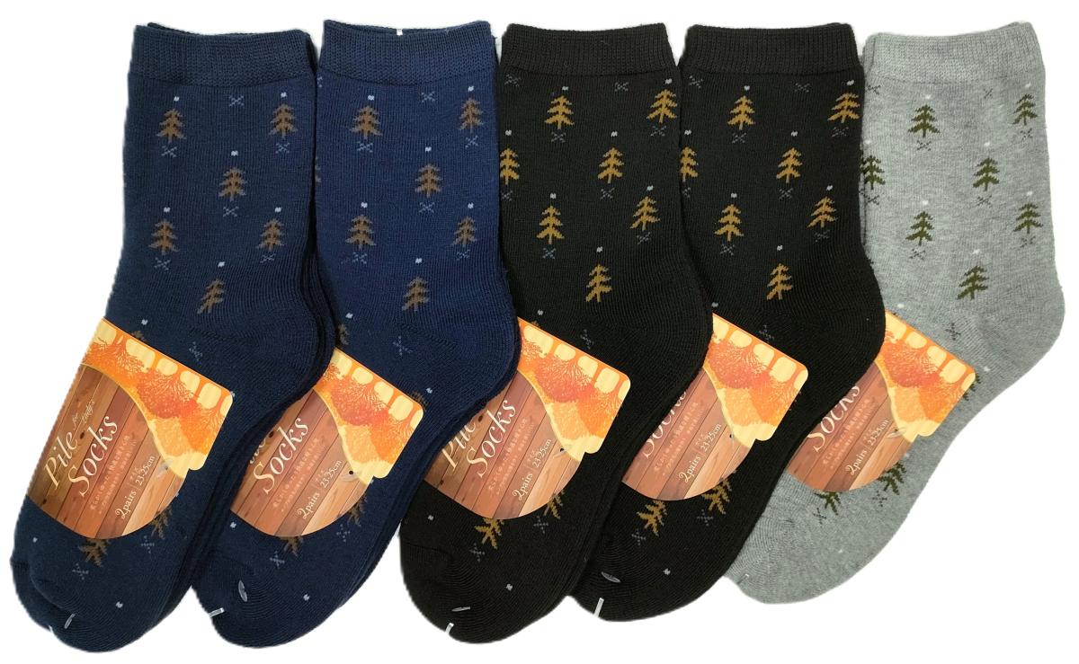 婦人靴下　森林柄TTパイル　クルーソックス　