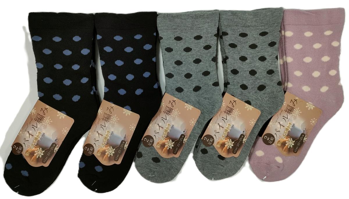 婦人靴下　水玉柄TTパイル　クルーソックス　