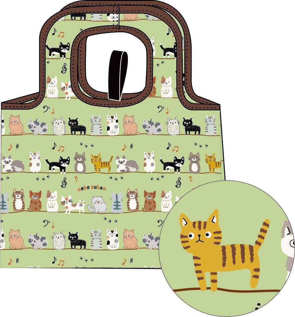 保冷コンビニバッグ　ねこねこ　みどり