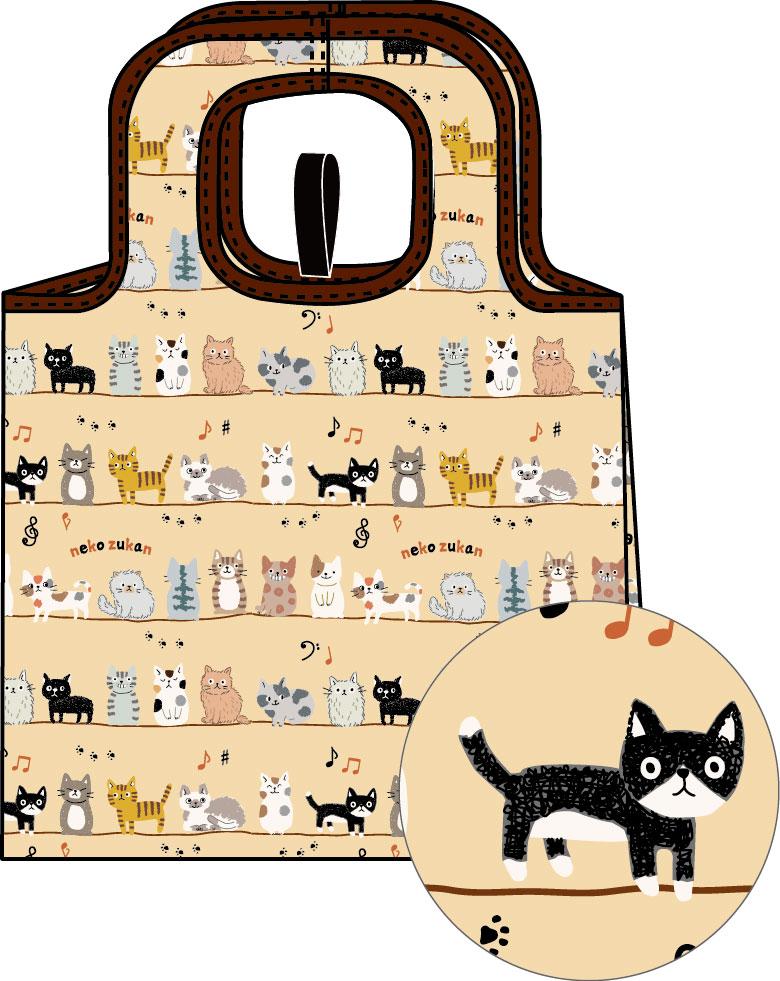 保冷エコバッグ　ねこねこ　茶色