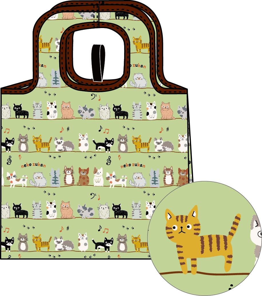 保冷エコバッグ　ねこねこ　みどり