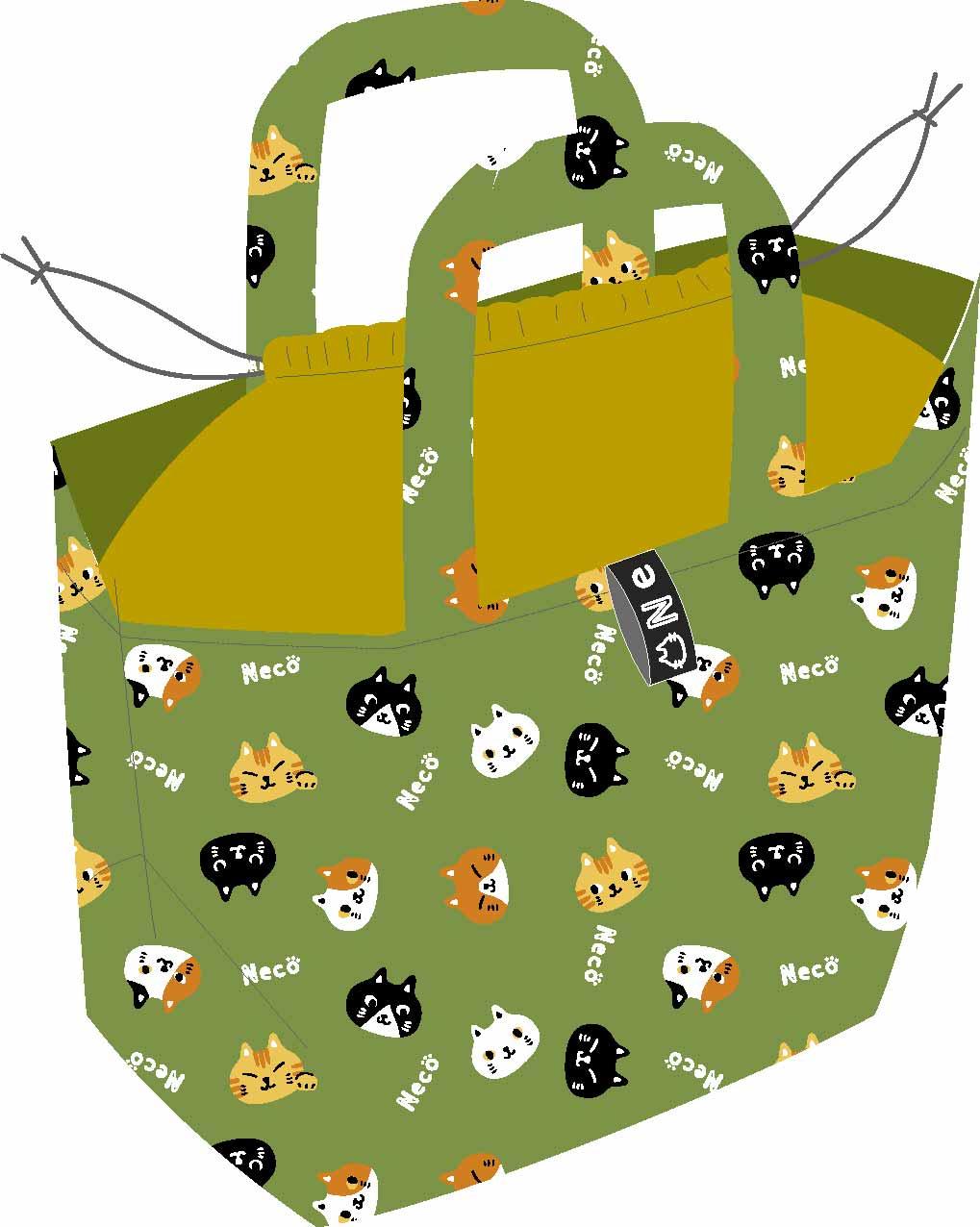 レジカゴバッグ　ねこ・顔