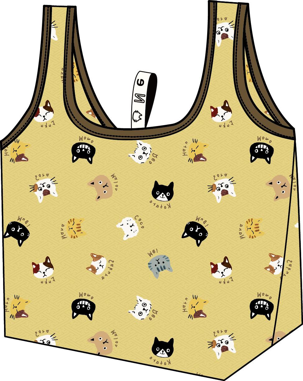 洗えるコンビニバッグ　ねこまめ・きいろ