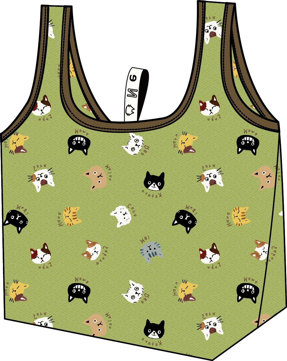 洗えるコンビニバッグ　ねこまめ・みどり