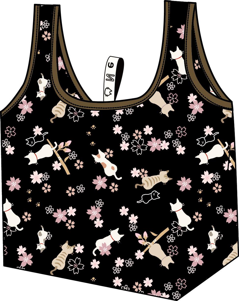 洗えるコンビニバッグ　さくら・黒