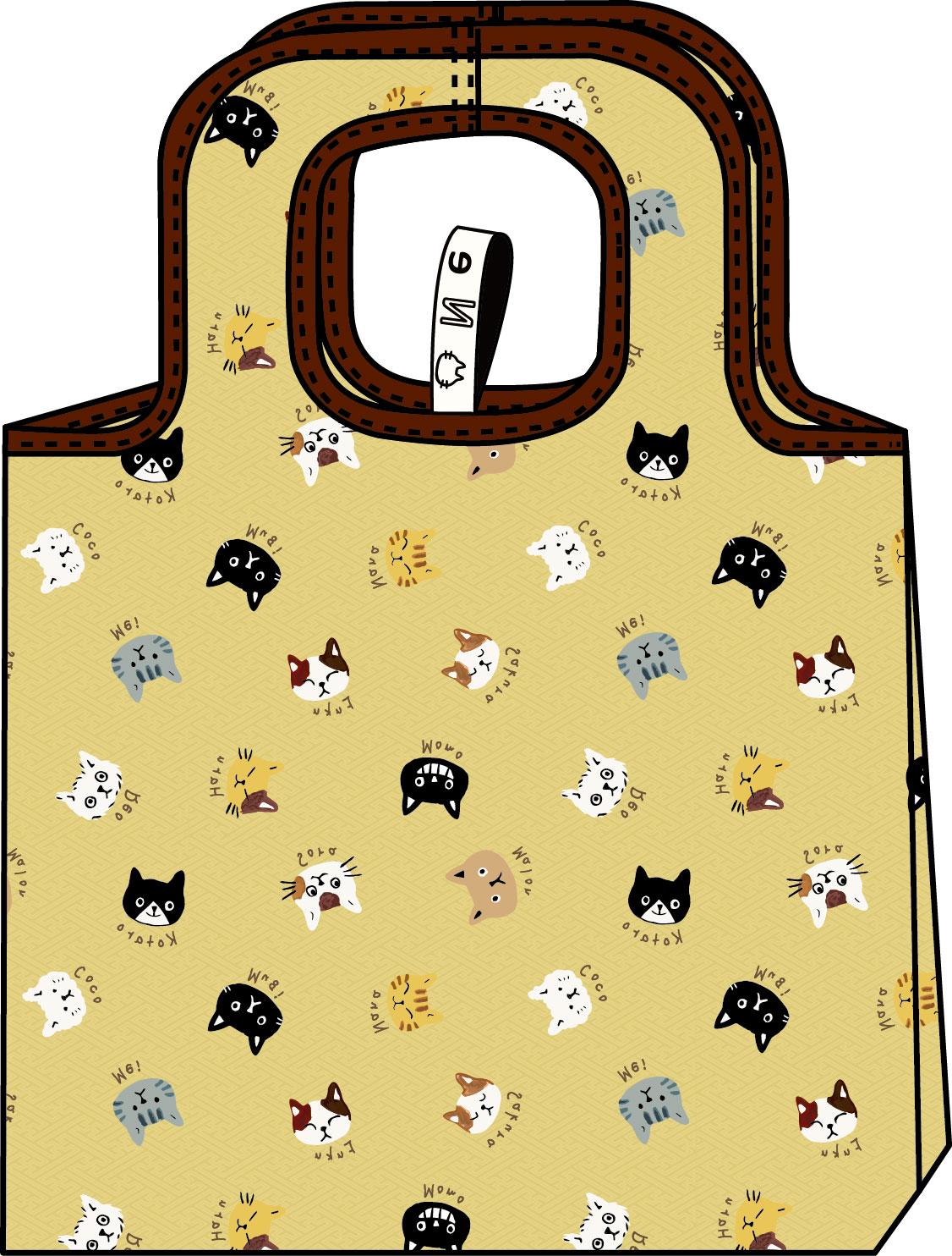 洗えるエコバッグ　ねこまめ・きいろ