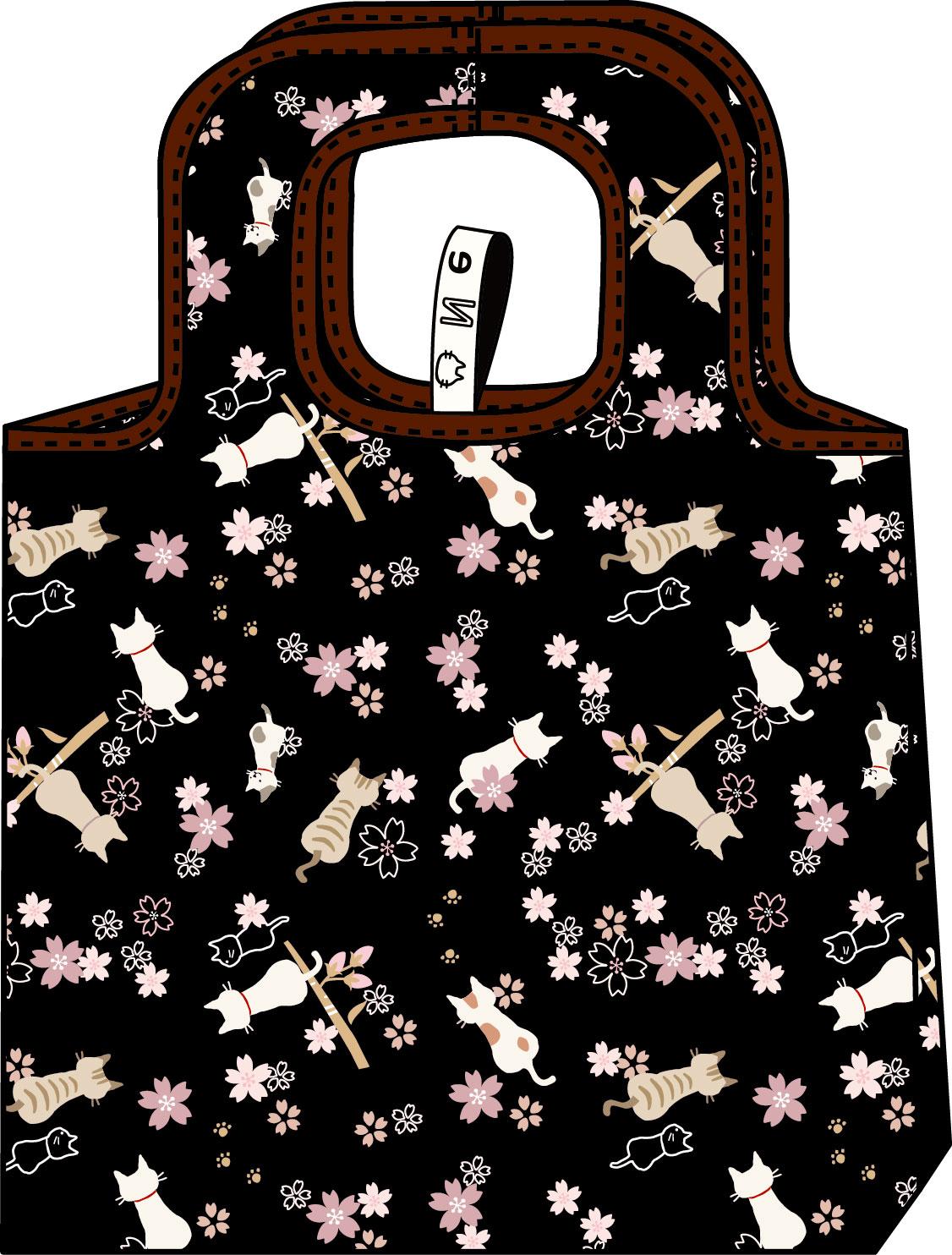 洗えるエコバッグ　さくら・黒