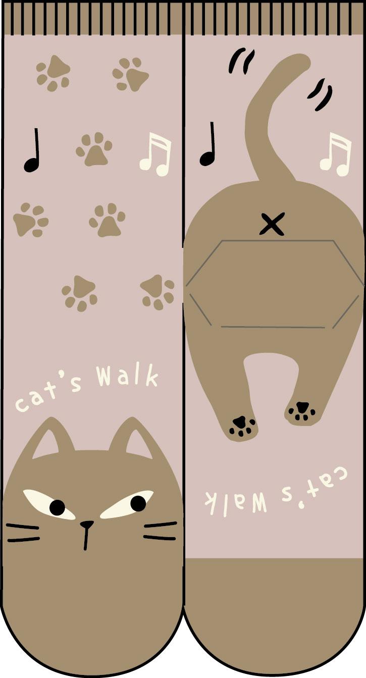 ねこ歩きソックス　ピンク