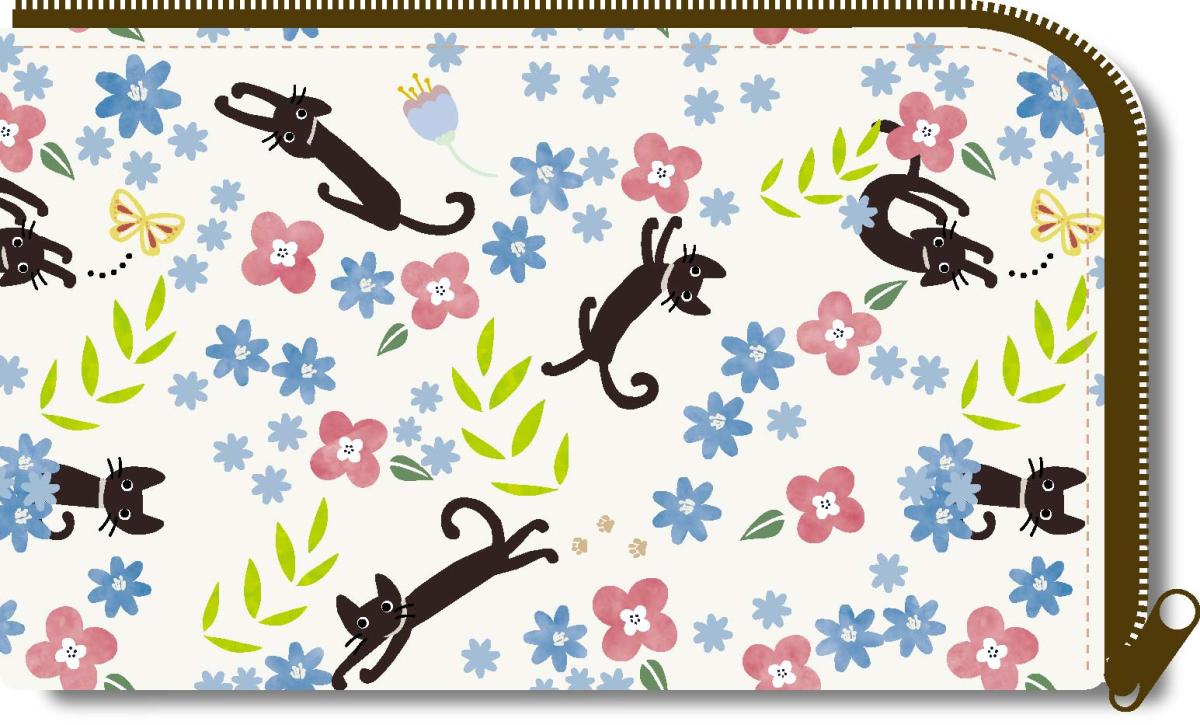 マスクポーチ　花・ベージュ