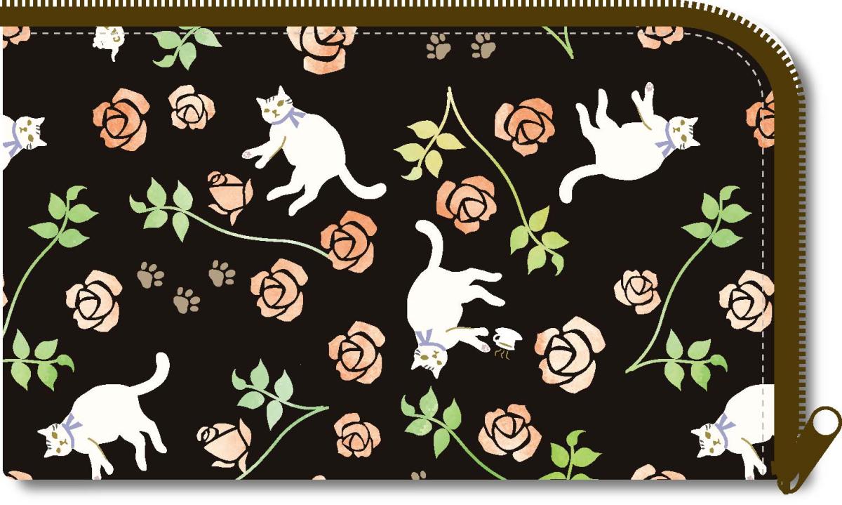 マスクポーチ　ローズ・黒